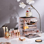 Sorbus Makeup Organizer, 6-Drawer Acrylic 2-Piece Set (Pink) - Image 2