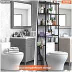 4-Tier Over-The-Toilet Storage Rack, Bathroom Organizer Shelf Over Toilet With Shelf Waterproof Feet Pad And Basket, Multifunctional Space Saver Bathroom Shelves Above Toilet for Room (Black) - Image 5