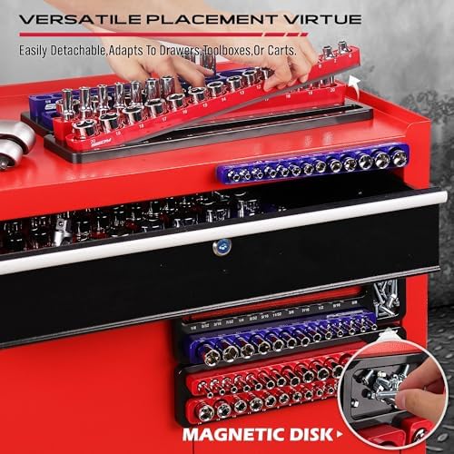 Magnetic Socket Holder Organizer Set: 6-Piece Detachable 1/2 3/8 1/4 Drive Sockets Storage Tray Magnetic Socket Organizer Tool Box Drawer Tool Box Organizers Storage Metric SAE (Sockets Not Included) - Image 4
