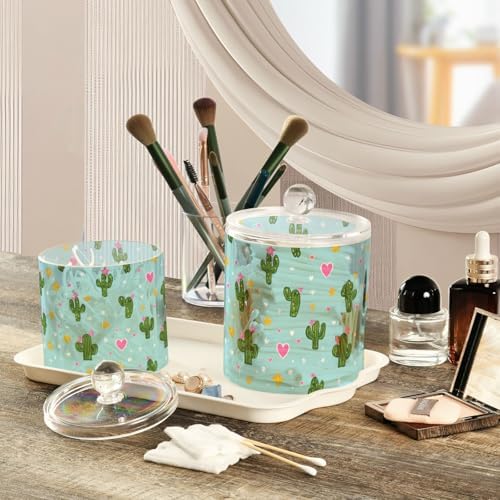 Blue Cactus Hearts Stars Qtip Holder Waterproof Dustproof Apothecary Jars with Lids For Bathroom Cotton Swabs Makeup Sponges Floss Picks Bath Salts 2 Pack - Image 5