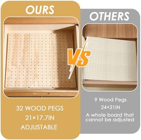 4 Pcs Pegboard Drawer Organizer with 48 Pegs, 20.98x5.91 Inch Wooden Peg Board Kitchen Plate Organizer for Drawer Pegboard Storage Rack with Adjustable Peg for Tableware, Plate, Bowl, Cookware - Image 5