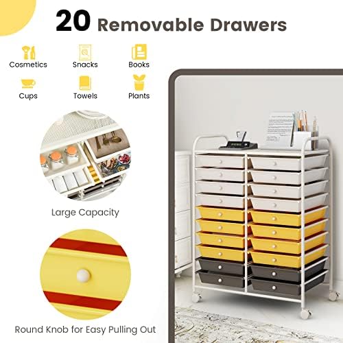 COSTWAY 20-Drawer Rolling Storage Cart, Utility Storage Organizer Cart - Image 4