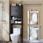 Over the Toilet Storage Cabinet,Tall Slim Bathroom Organizer with Doors, Adjustable Shelves & Built-in Toilet Paper Holder, Space-Saving Above Toilet Cabinet for Small Bathrooms(Black) - Image 2