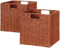 Vagusicc Wicker Storage Basket, Set of 2 Hand-Woven Paper Rope Wicker Basket, Foldable Cube Storage Bins, 9 inch Square Storage Baskets for Organizing Shelves & Decor, Orange (9″×9″×9″) by Vagusicc