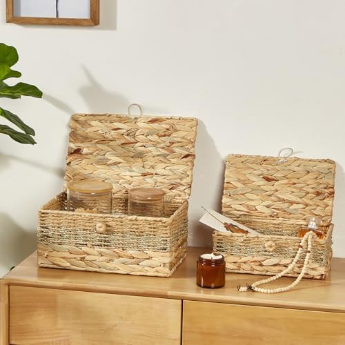 2PCS Wicker Storage Baskets with Lids Decorative Rattan Boxes - Image 5