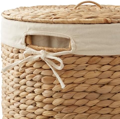 Casafield Round Laundry Hamper with Lid and Removable Liner Bag - Natural, Woven Water Hyacinth Wicker Laundry Basket for Clothes and Towels - Image 7