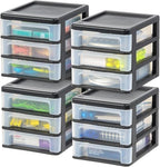 IRIS USA 4-Pack, 3-Drawer Small Plastic Stacking Desktop Organizer, Black by IRISUSA