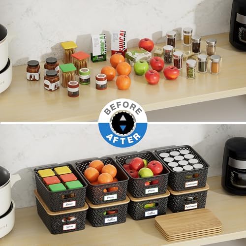 Anysig 8 Pack Plastic Storage Bins with Bamboo Lids, 5.2 QT Stackable Bins - Image 4