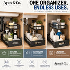 Apex & Co. 2-Tier Under Sink Organizer with Pull-Out Sliding Drawer, 1 Pack – Heavy-Duty Carbon Steel, Rust-Resistant Coating, Cabinet Storage for Kitchen & Bathroom - Image 6