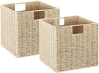 Vagusicc Wicker Storage Basket, Set of 2 Hand-Woven Storage Baskets for Shelves with Handles, Foldable Cube Storage Baskets Bins Organizer, 9 inch Wicker Baskets for Pantry Bedroom Decor, Beige by Vagusicc