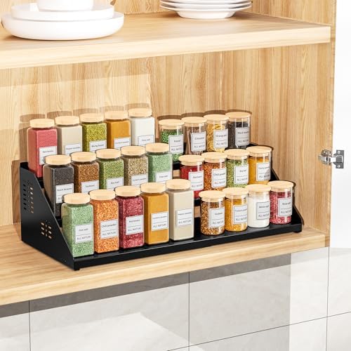 BOIVSHI 3 Tier Spice Rack for Cabinet, Adjustable Shelf, Black - Image 2