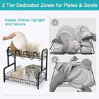 BOOSINY 2 Tier Black Dish Drying Rack and Drainboard with Utensil Holder - Image 2
