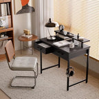 Pamray 32 Inch Small Computer Desk with Monitor Stand and 2 Drawers - Image 2