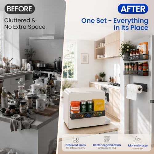 Magnetic Spice Rack with Paper Towel Holder,4 Pack refrigerator organizer - Image 4
