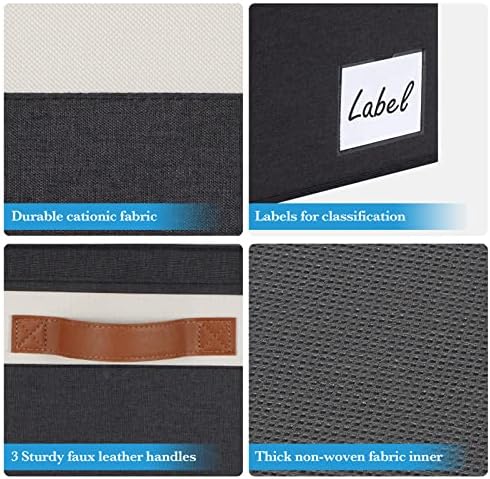 Large Storage Bins with Lids, Foldable Fabric Storage Baskets with Lids, Sturdy Storage Boxes with Labels and 3 PU Handles for Closet Home Bedroom Office (3 Packs, Black&White) - Image 5