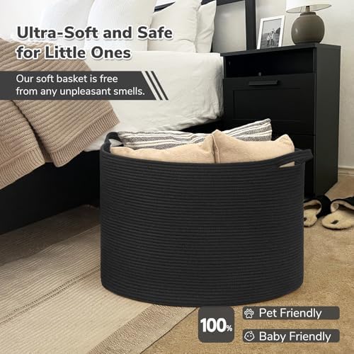 INDRESSME 115L Extra Large Woven Rope Blanket Basket Living Room, Black - Image 5