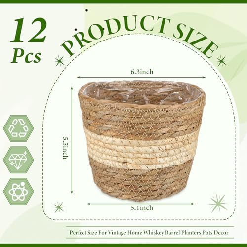 AceOrbit 12 Pcs Wicker Plant Basket Bulk with Liners Woven Planter Baskets Bulk for Indoor Outdoor Seagrass Plants Woven Wicker Baskets for Flower Pots Cover and Room Decor (Small,Bohemian) - Image 3