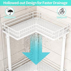 HapiRm Corner Shower Caddy Standing - 3 Tier Shower Organizer Corner with Soap Holder, Rustproof Bathroom Standing Organizer with 4 Hooks, White - Image 3