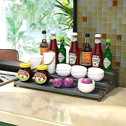 Jojocross Spice Rack Organizer for Cabinet, 3 Tier Expandable Spices Storage, Great for Kitchen Cabinets, Cupboard,Pantry and Countertop More(Gun-Gray, 1 PACK/GUN-GRAY) - Image 2