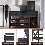 Shoe Bench, Lift Top Shoe Storage Bench, Adjustable Shelf Entryway Bench with Padded Cushion for Entry, Closet, Living Room, Hallway, 2-Tier Shoe Rack Organizer(Black, 39.5“W) - Image 7