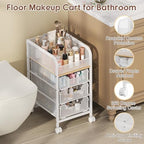 Hongtamoya Rolling Makeup Cart Organizer with 3 Drawers, Narrow Floor Skincare Organizers, Cosmetics Display Cases Vanity Organizer for Skin Care Nail Polish Perfume Makeup Brush, White - Image 5