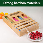 LDQ 9-in-1 Shatterproof Square Bamboo Storage Box - Aluminum Foil Dispensr with Cutter, Reusable Quarter Multi-Functional Sealed Bag Organizer for Kitchen Drawers, Walls, and Cabinetse - Image 5