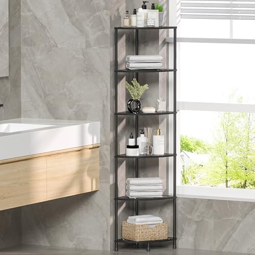 6 Tier Corner Book Shelf, 54.4", Marble Black - Image 2