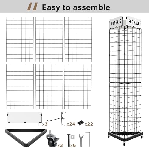 Urban Deco Rolling Grid Wall Display Stand with 24 Hooks, 21"x77" - Image 5