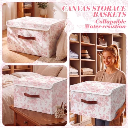 2 Pack Pink Floral Storage Bin with Lids, 17x11x12 Inch - Image 5