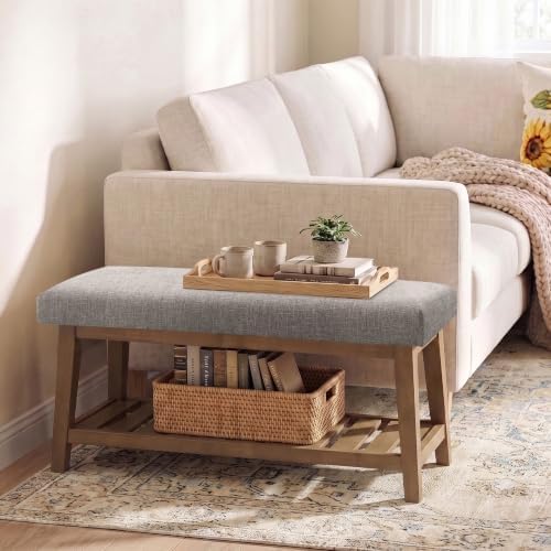 Zihanhome Entryway Shoe Bench, End of Bed Bench,Upholstered Bench(Grey) - Image 6