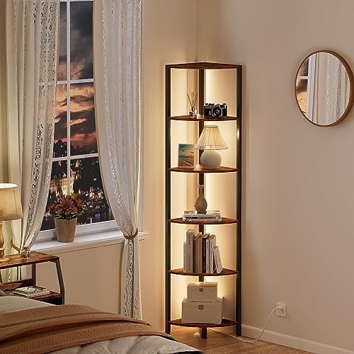 Furnulem 6 Tier Corner Shelf with LED Light, 67.5" Corner Narrow Bookshelf - Image 6