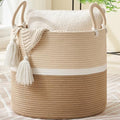 KAKAMAY Large Blanket Basket (18"x18"x16"),Woven Baby Laundry Hamper for Storage, Cotton Rope Blankets Baskets for Nursery, Laundry, Living Room, Pillows, Baby Toy chest with Handles (Light Brown) by KAKAMAY
