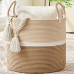 KAKAMAY Large Blanket Basket (18"x18"x16"),Woven Baby Laundry Hamper for Storage, Cotton Rope Blankets Baskets for Nursery, Laundry, Living Room, Pillows, Baby Toy chest with Handles (Light Brown) by KAKAMAY