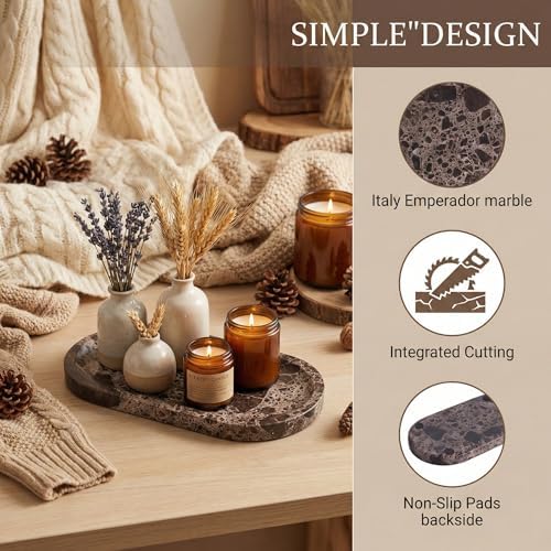 Dark Emperador Marble Vanity Tray for Bathroom Counter, 10"x5" Decorative Tray for Perfume, Candles, Stone Jewelry Dish Tray - Image 4