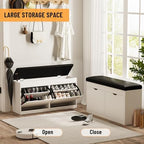 40" Shoe Storage Bench with 2 Flip Drawers & Padded Seat Cushion, Shoe Cabinet with Lift Top Storage Box, Shoe Bench Shoe Organizer for Entryway, Hallway, Living Room, White - Image 7