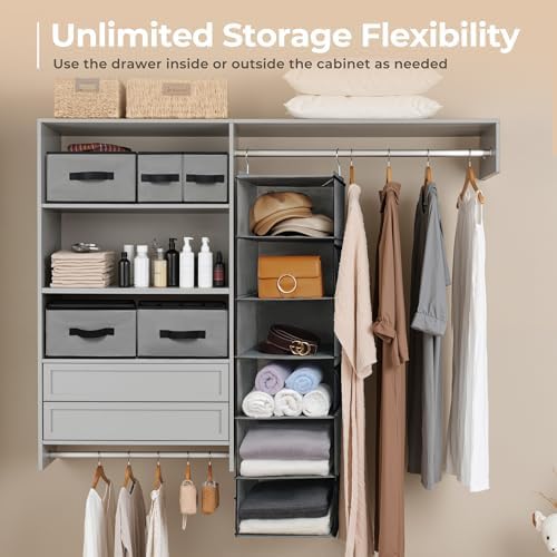 GRANNY SAYS Hanging Closet Organizer, 5 Drawers, 6 Shelves, 6 Pockets, Gray - Image 6