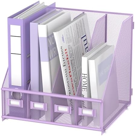 4-Compartment Magazine File Holder and File Organizer for Desk, Purple by SUPEASY