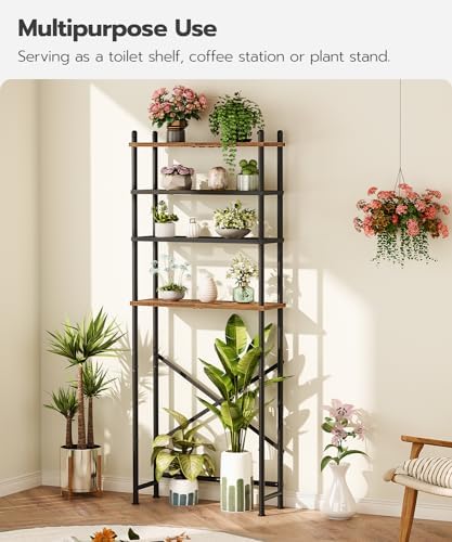 HOOBRO Over the Toilet Storage Cabinet, 4-Tier Over Toilet Bathroom Organizer| Freestanding Above Toilet Shelf with Adjustable Feet, Space Saving, Easy to Assemble, Rustic Brown and Black BF64TS01 - Image 6
