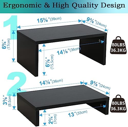 TEAMIX 2-Pack Monitor & Laptop Stand Riser,Wood High-Low Dual Monitor Setup - Image 4