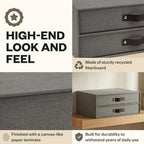 Bigso Birger 2-Drawer Canvas Fiberboard Easy Pull Handle Document Letter Box | Desktop Drawers for Loose Papers and Documents | Desktop Storage Drawers with Leather Handles | 13.1” x 10” x 5.7” | Grey - Image 6