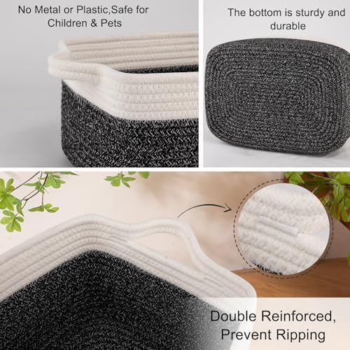 OIAHOMY 3-Pack Storage Baskets for Organizing Woven Small Basket Black - Image 4