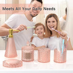 Pink Glass Bathroom Accessories Set 5 Pcs, Pink Bathroom Set, Soap Dispenser and Toothbrush Holder Set, Qtip Holder Set, Vintage Bathroom Sink Set, Cute Bathroom Decor - Image 2