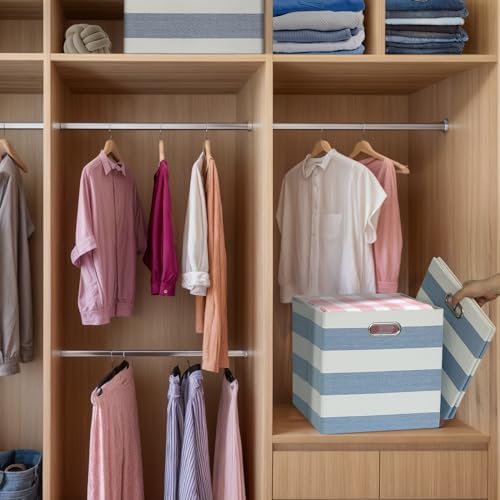 11 x 11 x 11 Inch Linen Stripe Storage Cubes for Home Organizing, Pack of 4 - Image 7