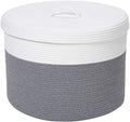 20x15 Inch Extra Large Round Cotton Rope Storage Basket with Lid, Decorative Woven Bin with Cover for Living Room Bedroom Closet, Grey by Cottonphant