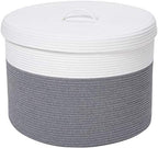 20x15 Inch Extra Large Round Cotton Rope Storage Basket with Lid, Decorative Woven Bin with Cover for Living Room Bedroom Closet, Grey by Cottonphant