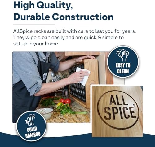 AllSpice Spice Rack Organizer, Wood, 525 Unique Labels, Countertop or Wall Mount, Includes 60 4oz Jars- Cherry Stain - Image 5