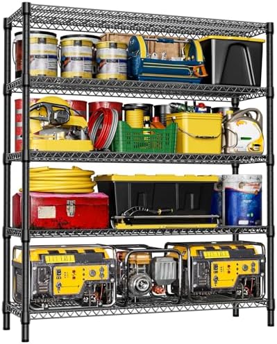 IZEUK 5-Tier Adjustable Heavy Duty Metal Storage Shelving Unit, Wide Utility Rack Organizer for Garage, Basement, Kitchen, Office, Warehouse (Black, 17.7" D x 59.1" W x 70.9" H) by IZEUK