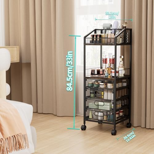 HapiRm Makeup Organizer Storage Cart - Floor Skincare Make Up Storage with 4 Drawers, Rolling Makeup Cart Vanity Organizer Cosmetics Display Cases Holder for Skin Care Perfume Nail Polish - Image 6