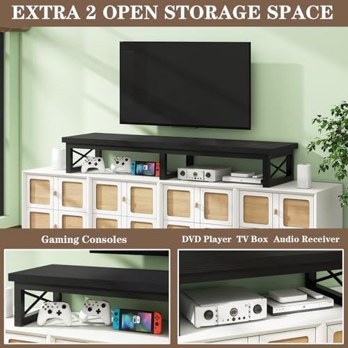 IBUYKE 45" Large TV Riser for 32-60 inch TV,Tabletop Short TV Stand with Storage and Steel Legs,Dual Screen Office Desk,Stand Riser,TV Riser Stand for Home,Bedroom,Living Room,Black TVT002B - Image 6