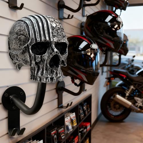Helmet Holder,Skull Helmet Holder Wall Mount Helmet Rack with Hooks Helmet Hanger for Coats,Caps,Baseballs,Rugby Helmet,Motorcycle Accessories - Image 4